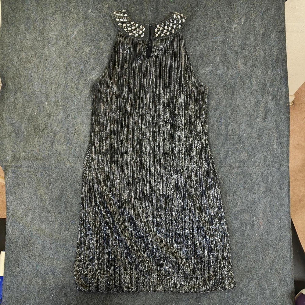 Alfani Womens Silver Black Metallic Rhinestone Collar Halter Party Dress Size S